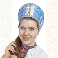 Кокошник Ася, светло-голубой в серебре