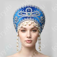 Кокошник Отрада, синий с серебром