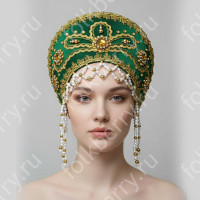 Кокошник Отрада, зеленый с золотом
