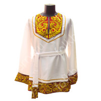Косоворотка Николай, габардин, красный с желтым