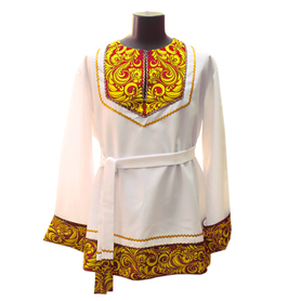 Косоворотка Николай, габардин, красный с желтым- фото 1