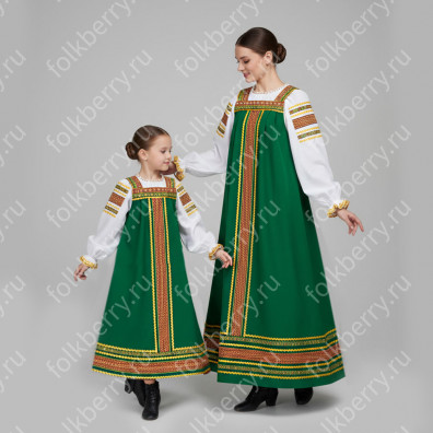 Сарафан с блузой Народный, габардин и хлопок, зелёный- фото 1