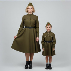 Платье Солдатка, габардин, хаки